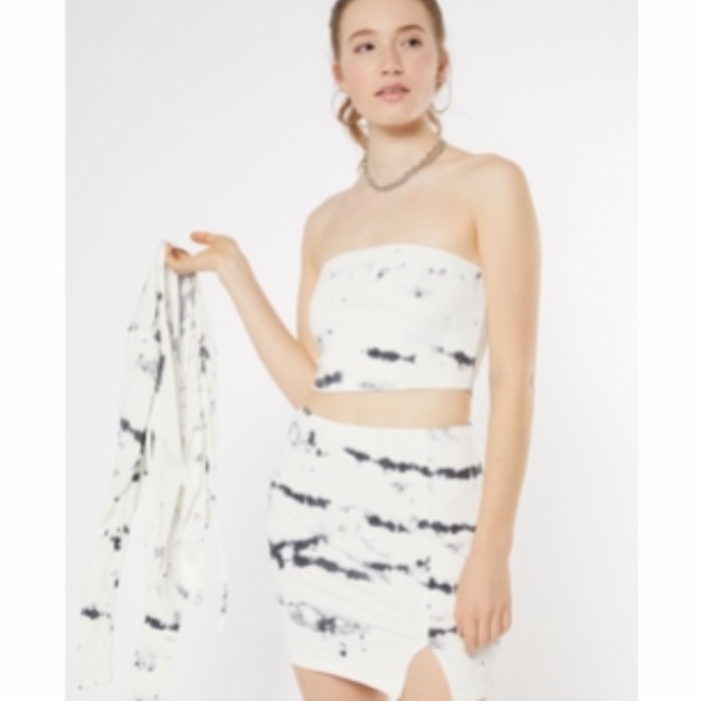 White tie dye tube top & skirt